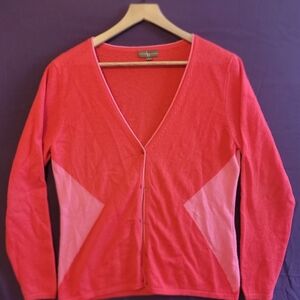 Lauren Hansen Cashmere Pink Colorblock Cardigan Vneck Sweater Size L